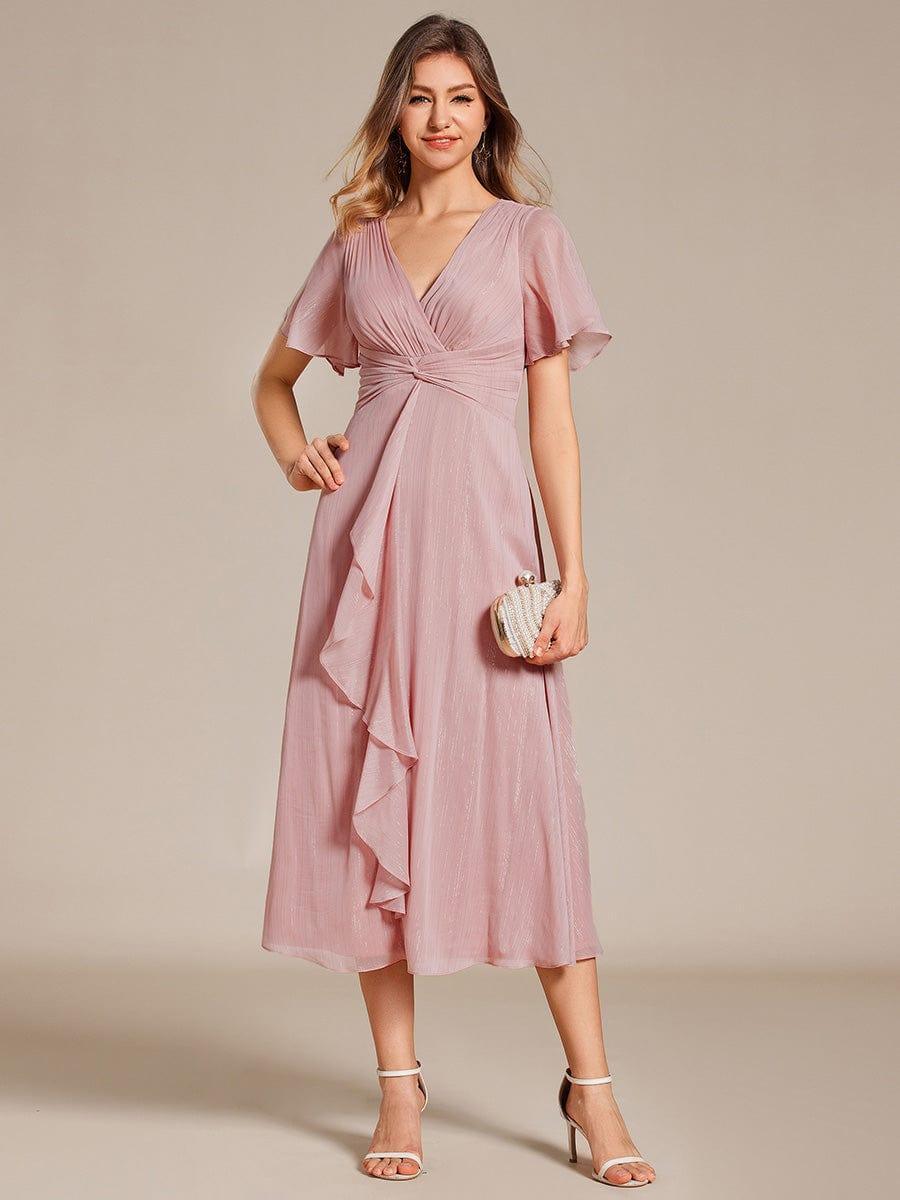 Glitter A-Line Midi Wedding Guest Dress #color_Dusty Rose