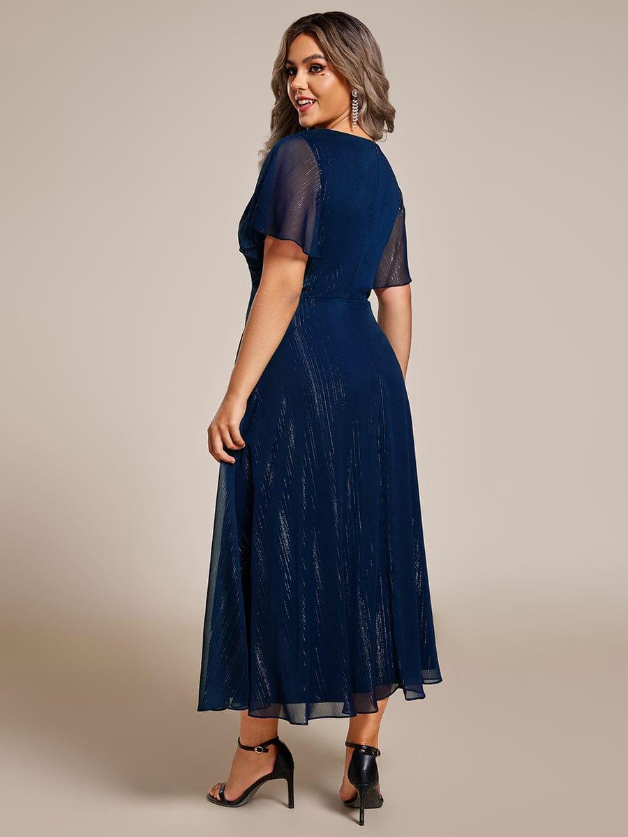 Glitter A-Line Midi Wedding Guest Dress #color_Navy Blue