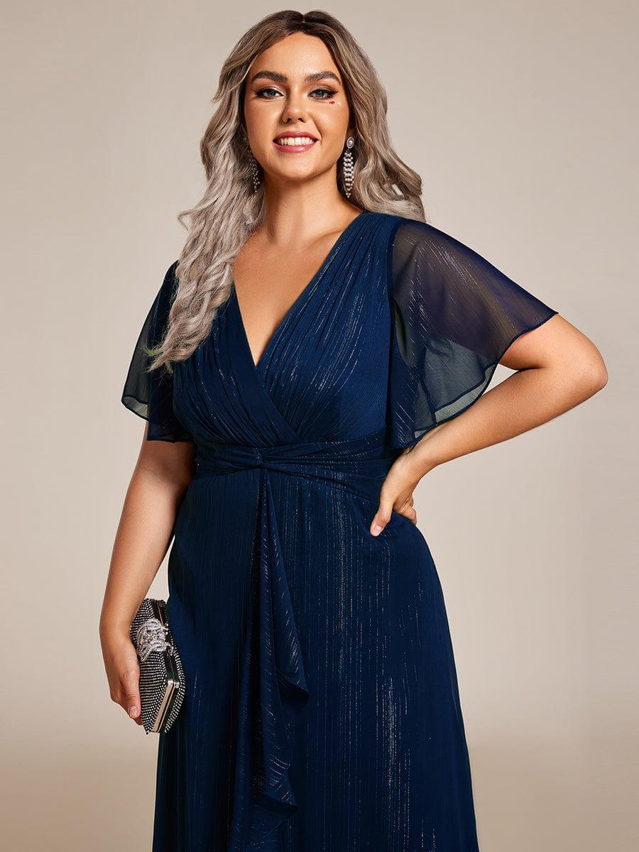 Glitter A-Line Midi Wedding Guest Dress #color_Navy Blue