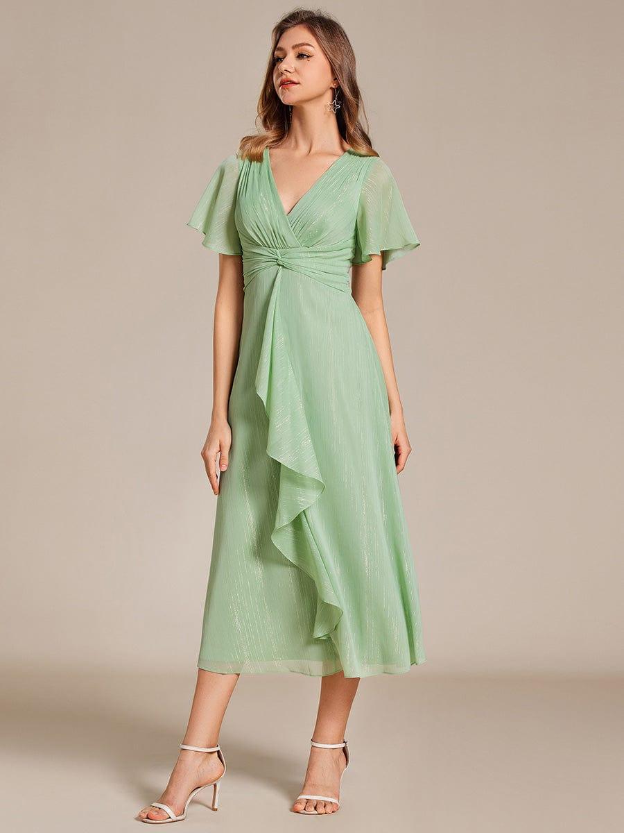 Glitter A-Line Midi Wedding Guest Dress #color_Summer Green