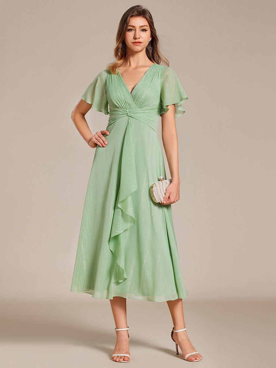 Glitter A-Line Midi Wedding Guest Dress #color_Summer Green