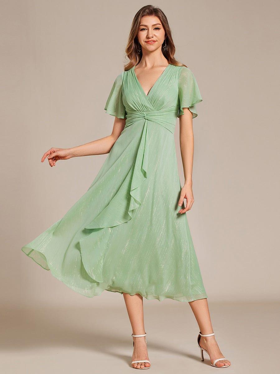 Glitter A-Line Midi Wedding Guest Dress #color_Summer Green