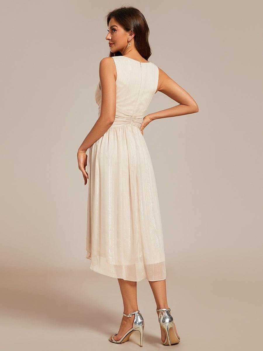 Glitter High-Low Waist Pleated Sleeveless Wedding Guest Dress #color_Champagne
