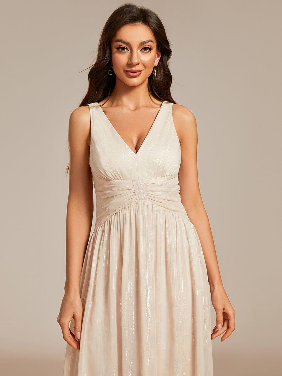 Glitter High-Low Waist Pleated Sleeveless Wedding Guest Dress #color_Champagne