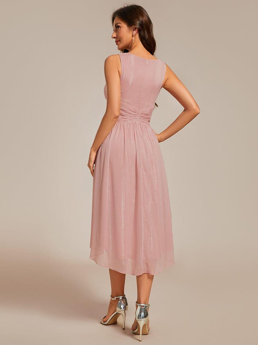 Glitter High-Low Waist Pleated Sleeveless Wedding Guest Dress #color_Dusty Rose