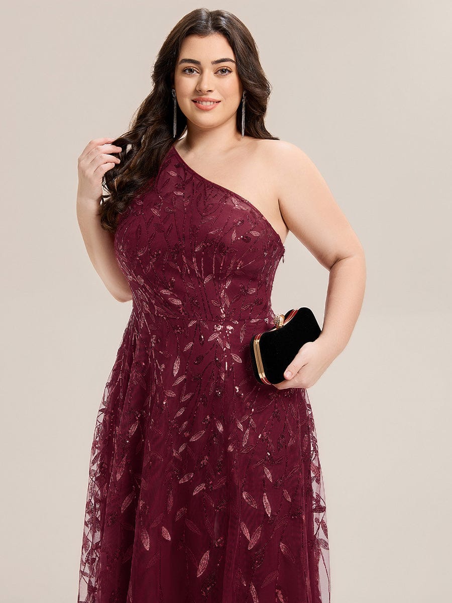 Flowing Ribbons Sequin Sleeveless Wedding Guest Dress #color_Burgundy