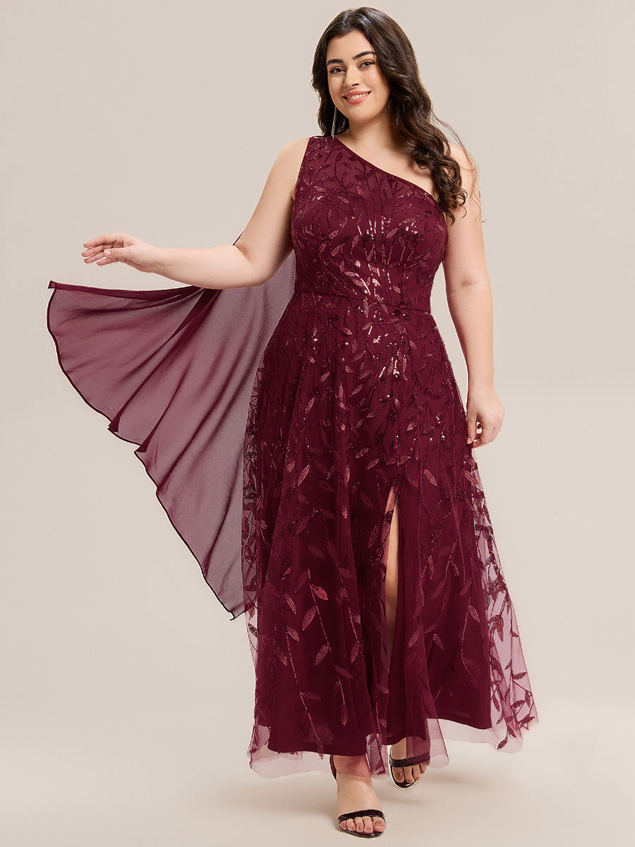 Flowing Ribbons Sequin Sleeveless Wedding Guest Dress #color_Burgundy