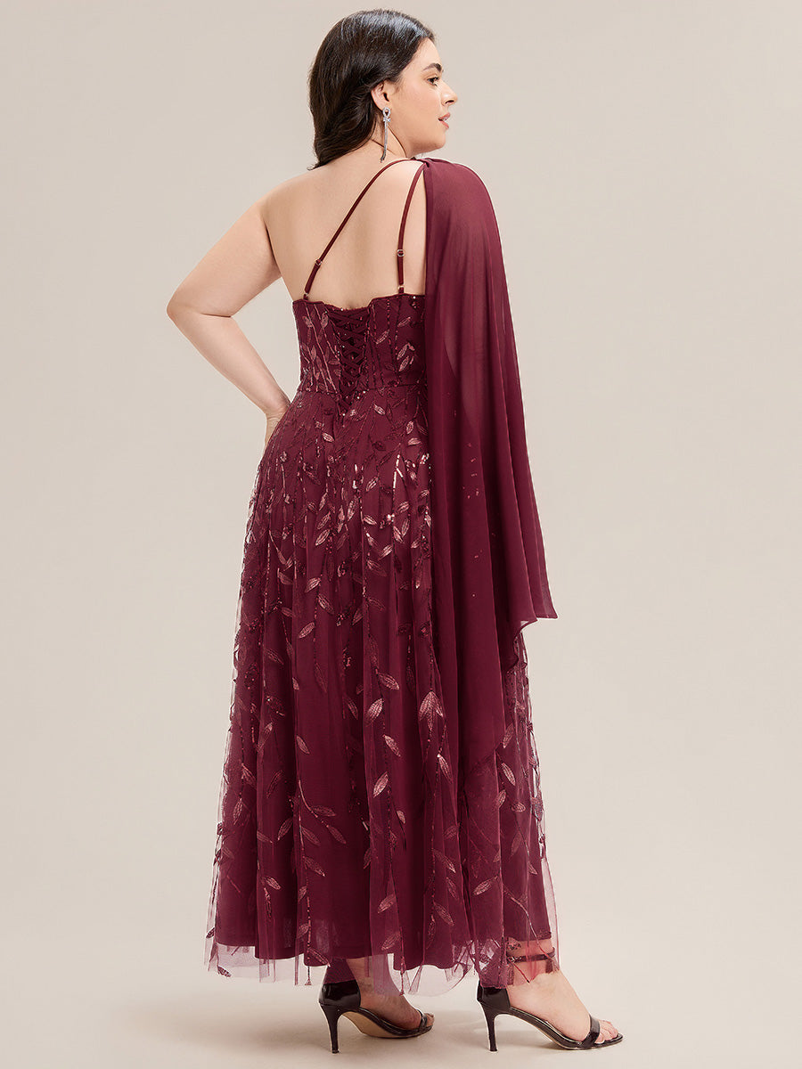 Flowing Ribbons Sequin Sleeveless Wedding Guest Dress #color_Burgundy