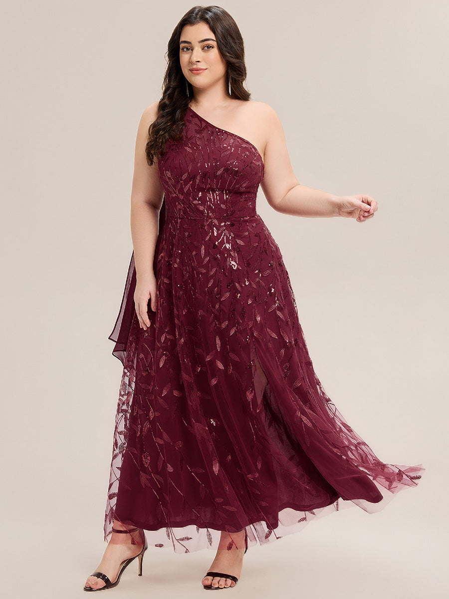 Flowing Ribbons Sequin Sleeveless Wedding Guest Dress #color_Burgundy