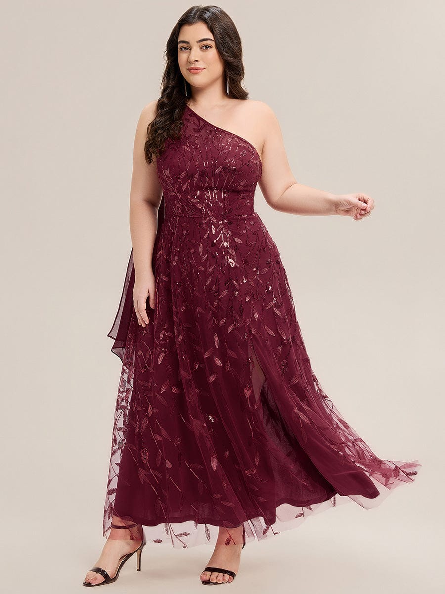 Flowing Ribbons Sequin Sleeveless Wedding Guest Dress #color_Burgundy