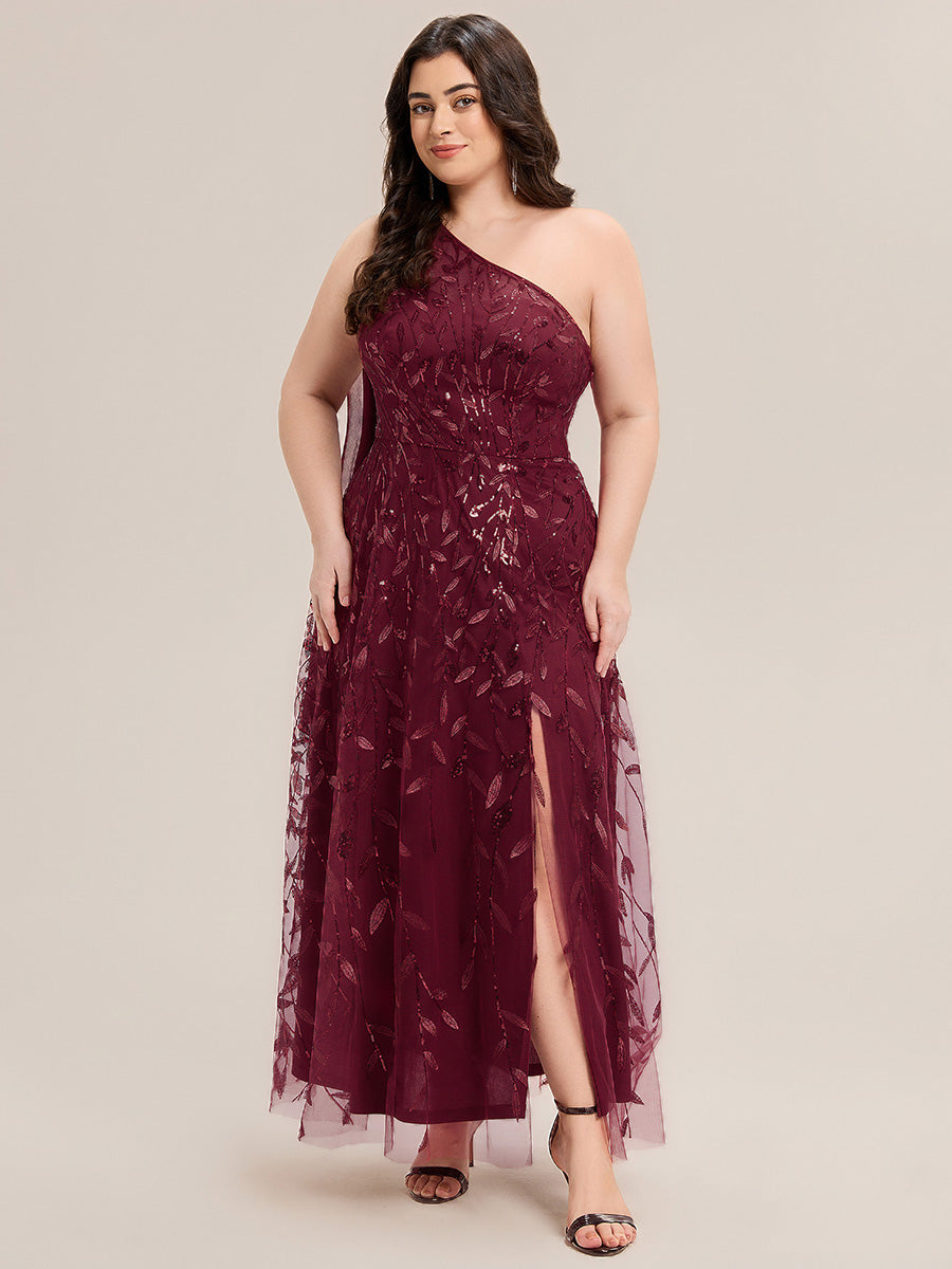 Flowing Ribbons Sequin Sleeveless Wedding Guest Dress #color_Burgundy