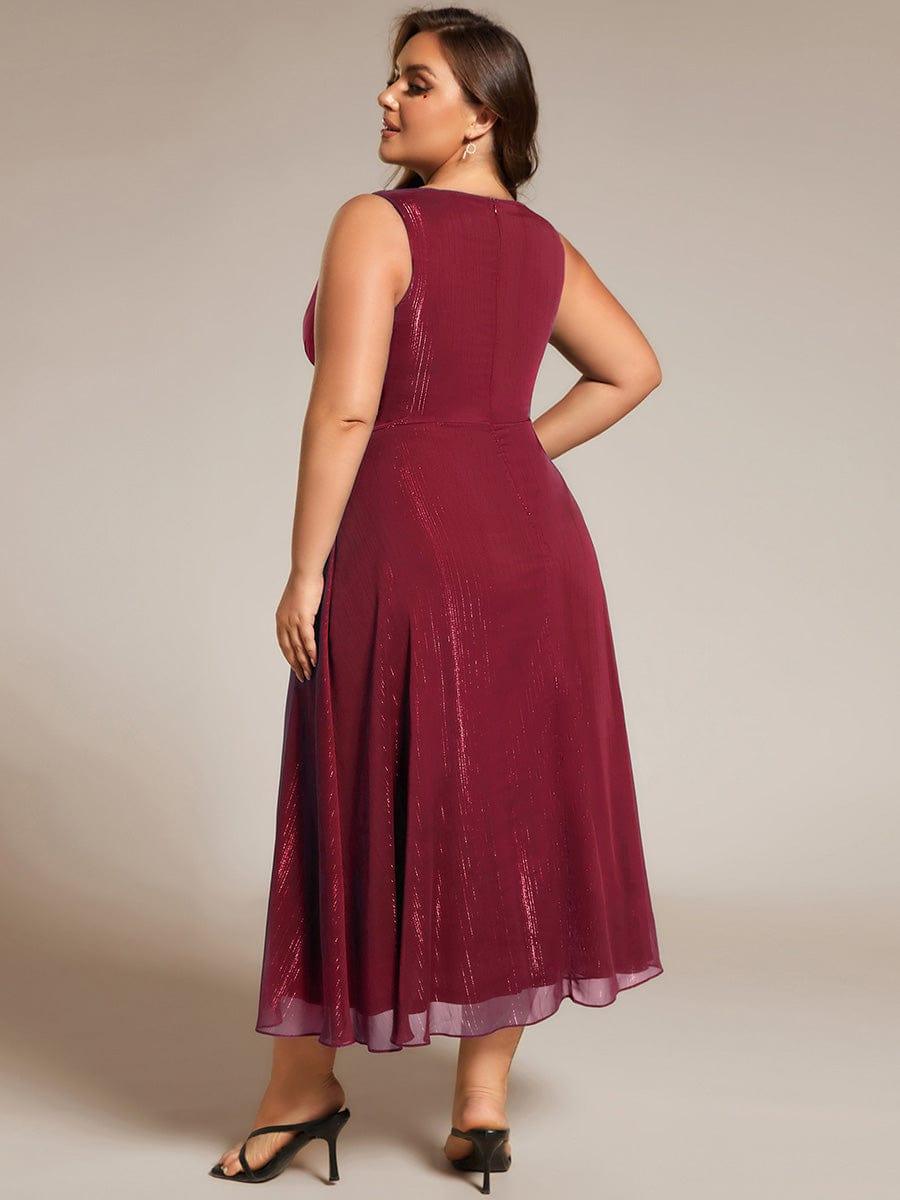 Sleeveless Twist Knot A-Line Lotus Leaf Shimmering Wedding Guest Dress #color_Burgundy