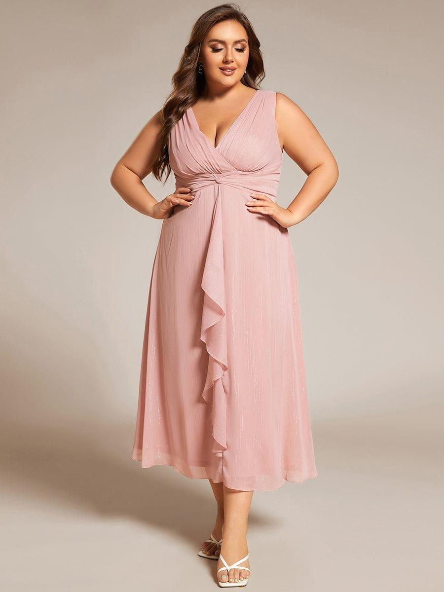 Sleeveless Twist Knot A-Line Lotus Leaf Shimmering Wedding Guest Dress #color_Dusty Rose