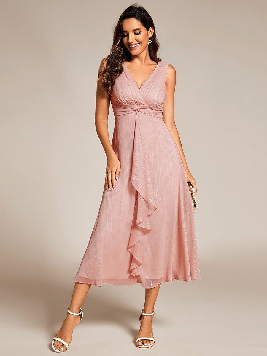 Sleeveless Twist Knot A-Line Lotus Leaf Shimmering Wedding Guest Dress #color_Dusty Rose