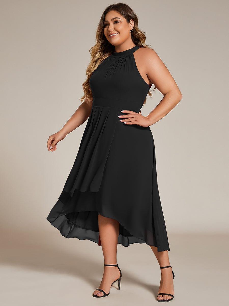 Midi A Line Sleeveless Halter Neck Wedding Guest Dress in Chiffon #color_Black
