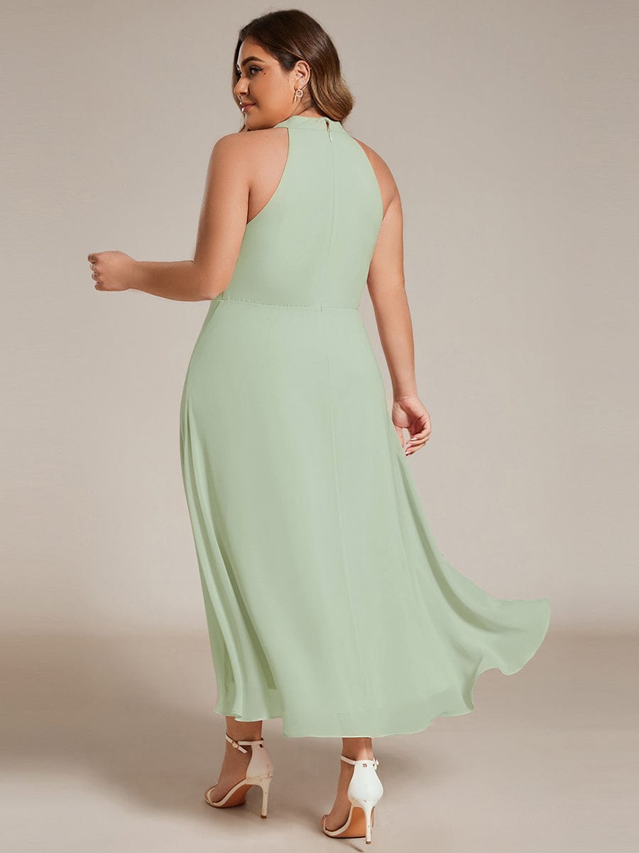 Midi A Line Sleeveless Halter Neck Evening Dress in Chiffon #color_Mint Green