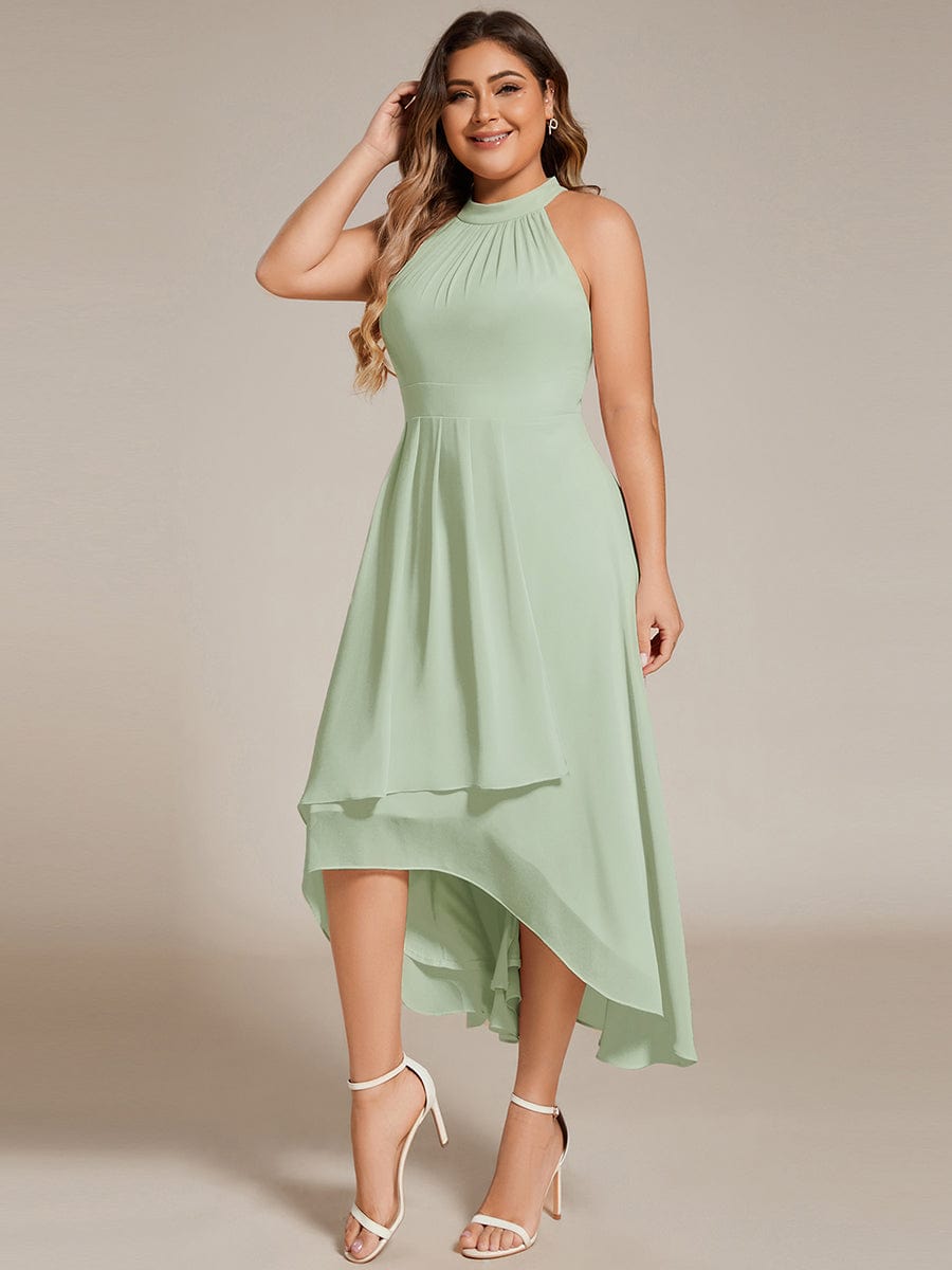 Midi A Line Sleeveless Halter Neck Evening Dress in Chiffon #color_Mint Green