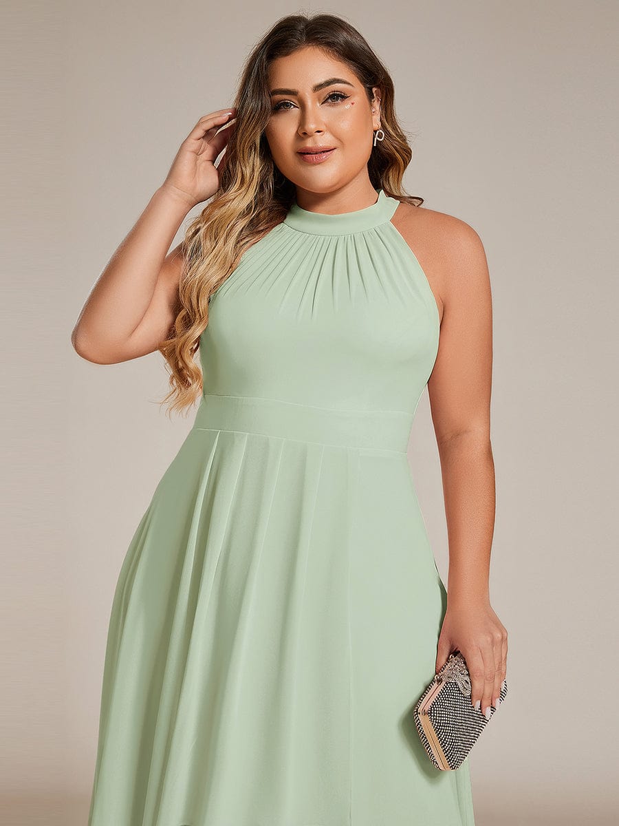 Midi A Line Sleeveless Halter Neck Evening Dress in Chiffon #color_Mint Green