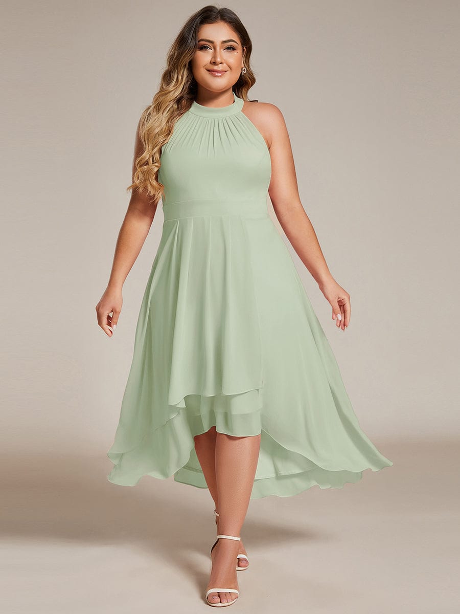 Midi A Line Sleeveless Halter Neck Evening Dress in Chiffon #color_Mint Green