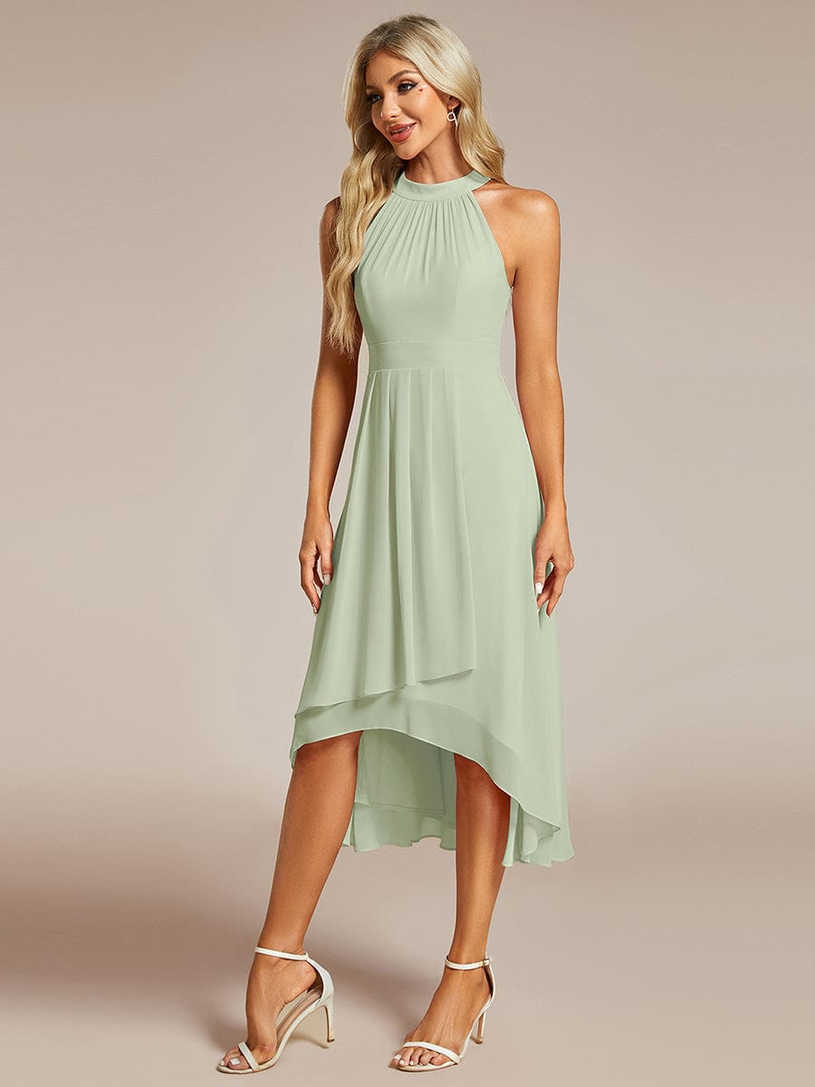 Midi A Line Sleeveless Halter Neck Evening Dress in Chiffon #color_Mint Green