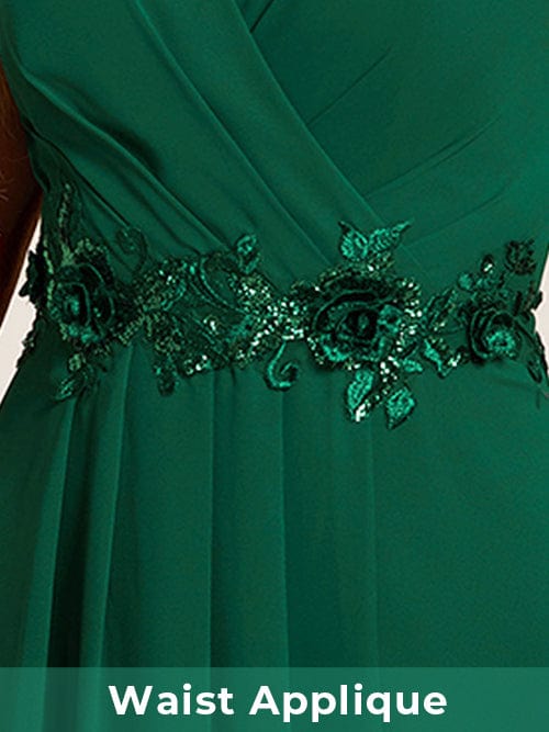 pretty IRYS|Plus Size Sleeveless Chiffon High-Low Wedding Guest Dress with Waist Applique More Details 2