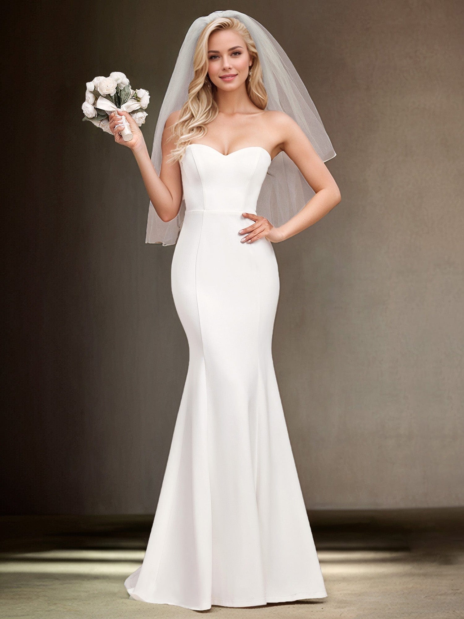 Simple Strapless Sweetheart Mermaid Wedding Dress #color_Cream