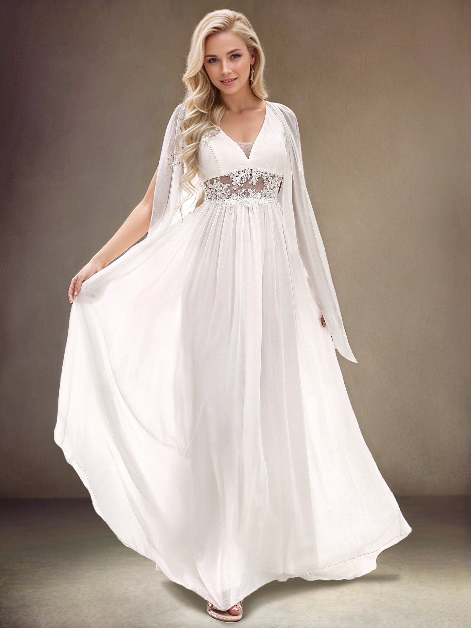 Deep V Neck Applique Long Split Wedding Dress