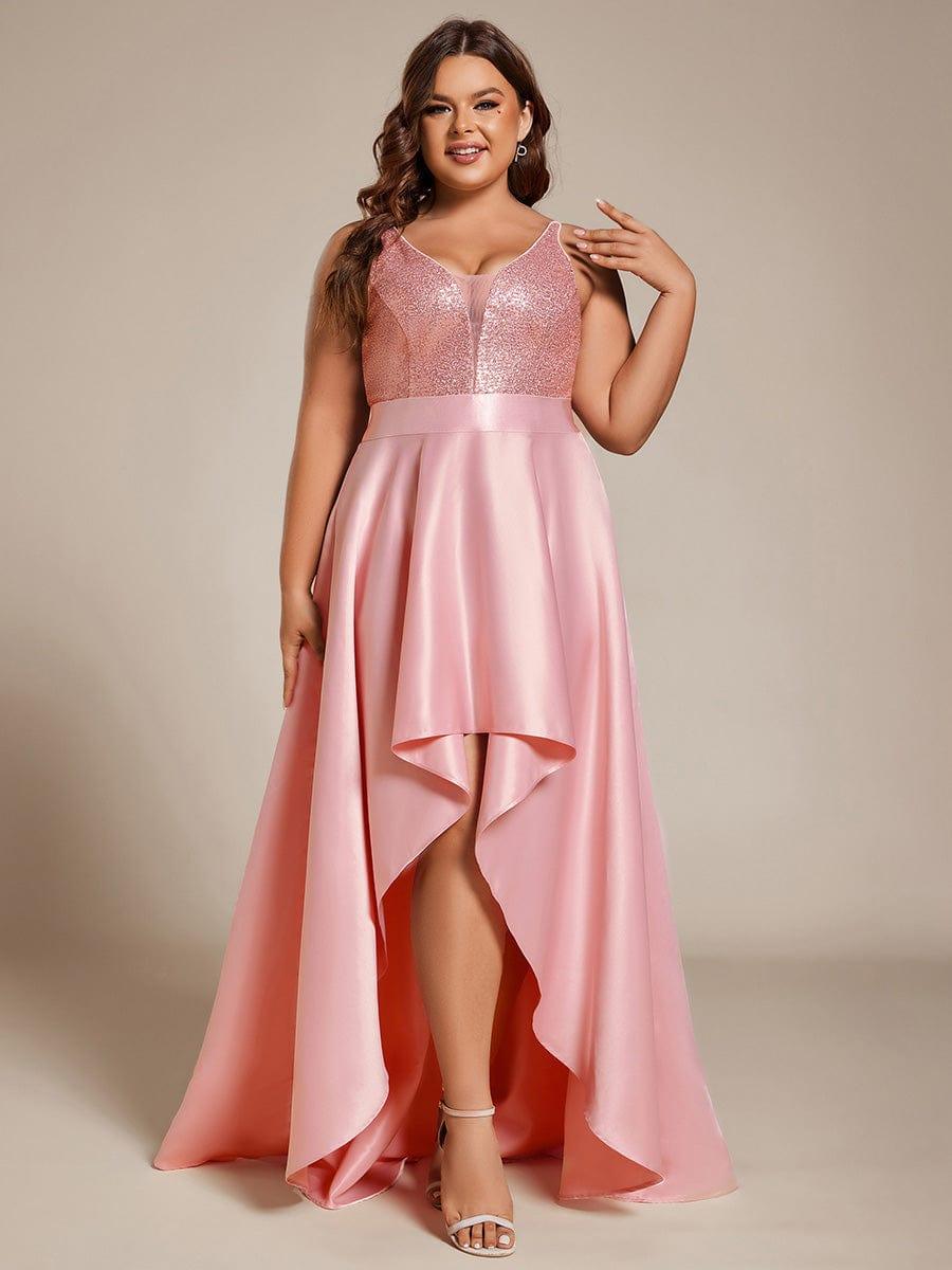Sparkly Plus Size Prom Dresses for Women with Irregular Hem #color_Pink