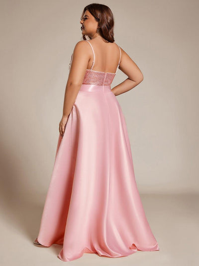 Sparkly Plus Size Prom Dresses for Women with Irregular Hem #color_Pink