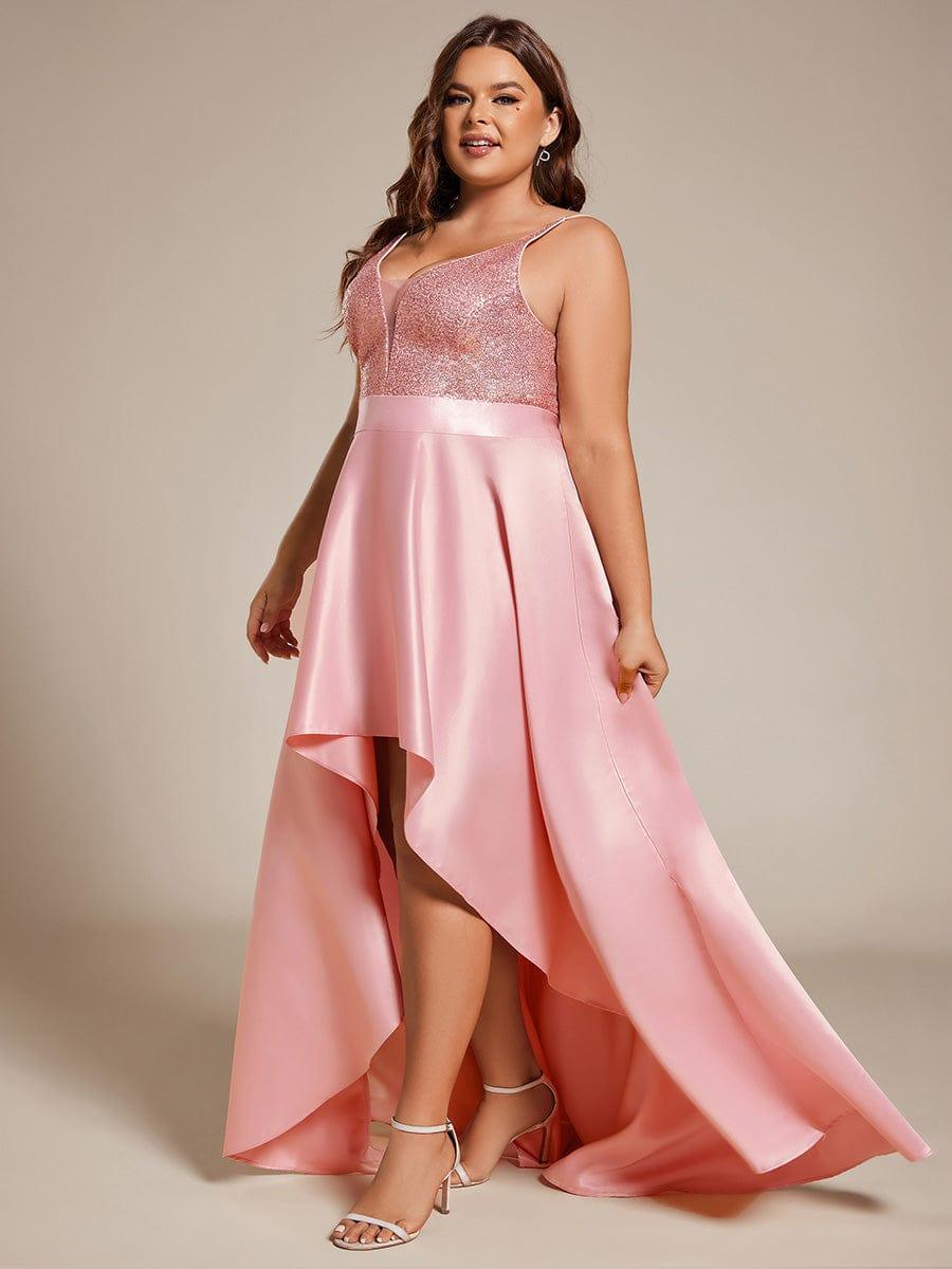Sparkly Plus Size Prom Dresses for Women with Irregular Hem #color_Pink