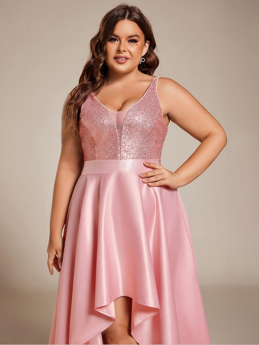 Sparkly Plus Size Prom Dresses for Women with Irregular Hem #color_Pink