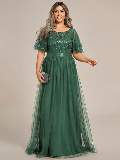 Women's A-Line Short Sleeve Embroidery Floor Length Wedding Guest Dresses #color_Eucalyptus Green
