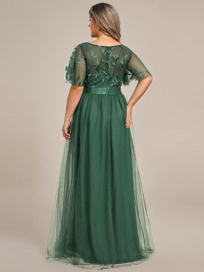 Women's A-Line Short Sleeve Embroidery Floor Length Wedding Guest Dresses #color_Eucalyptus Green