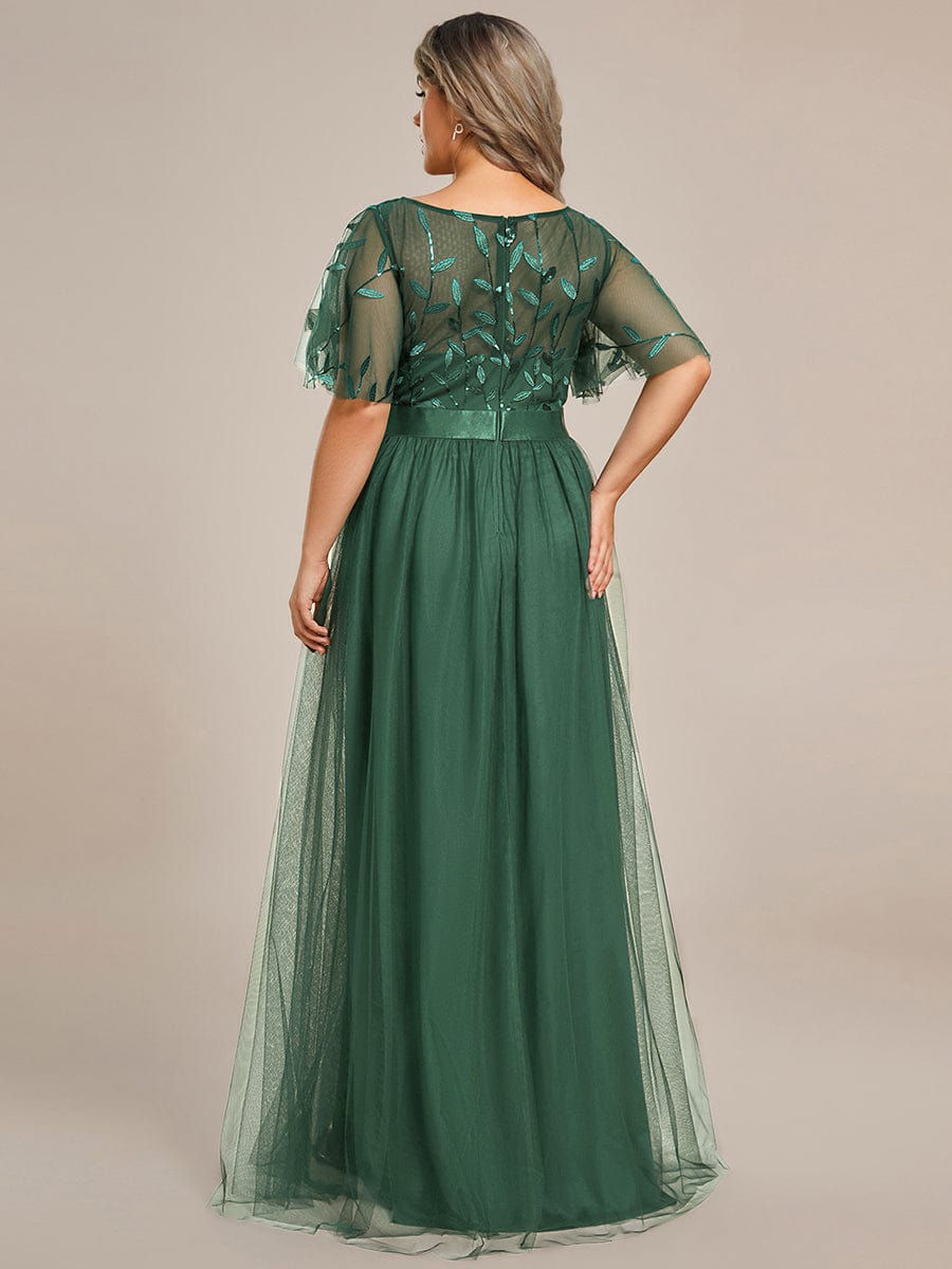 Women's A-Line Short Sleeve Embroidery Floor Length Wedding Guest Dresses #color_Eucalyptus Green