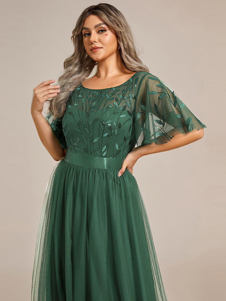 Women's A-Line Short Sleeve Embroidery Floor Length Wedding Guest Dresses #color_Eucalyptus Green