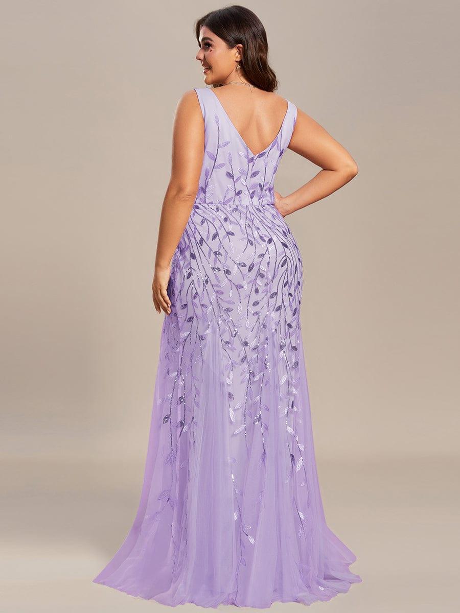 Women's Double V-Neck Fishtail Seuqin Wedding Guest Dress #color_Lavender