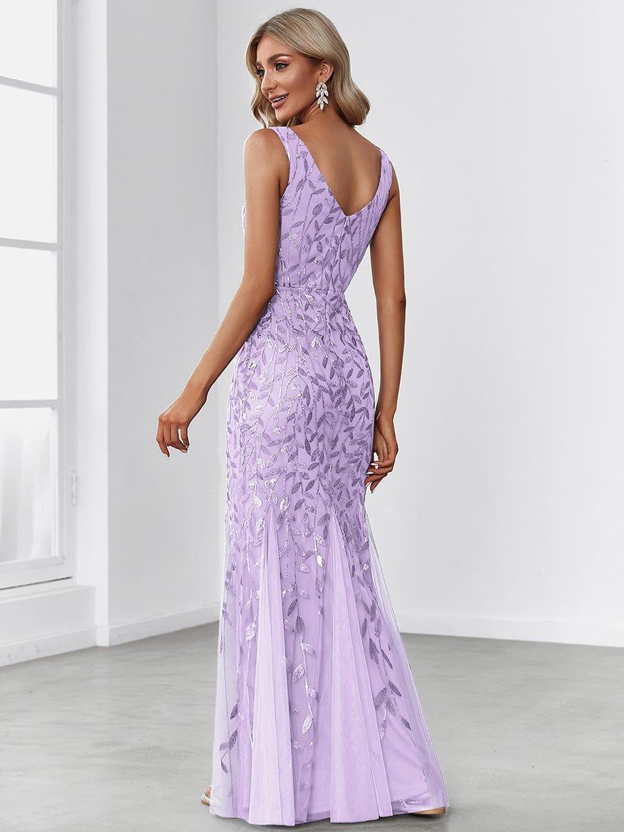 Women's Double V-Neck Fishtail Seuqin Wedding Guest Dress #color_Lavender