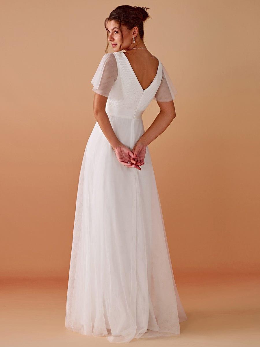 Double V-Neck Tulle Floor-Length Bridesmaid Dress #color_White