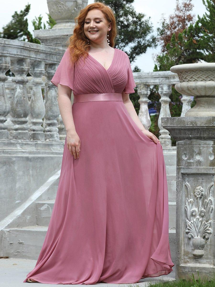 Empire Waist Floor Length Bridesmaid Dress with Short Flutter Sleeves #color_Purple Orchid