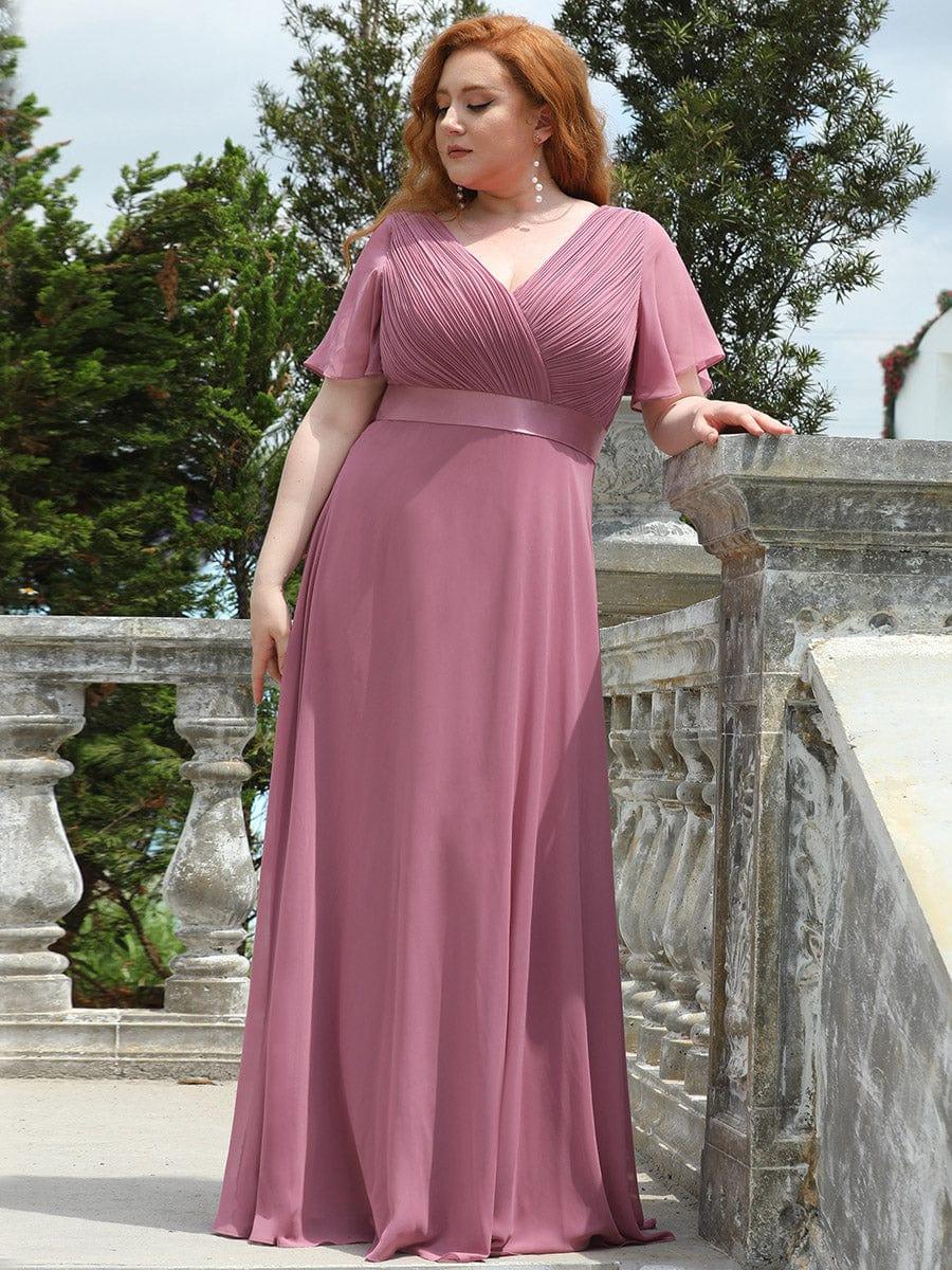 Empire Waist Floor Length Bridesmaid Dress with Short Flutter Sleeves #color_Purple Orchid