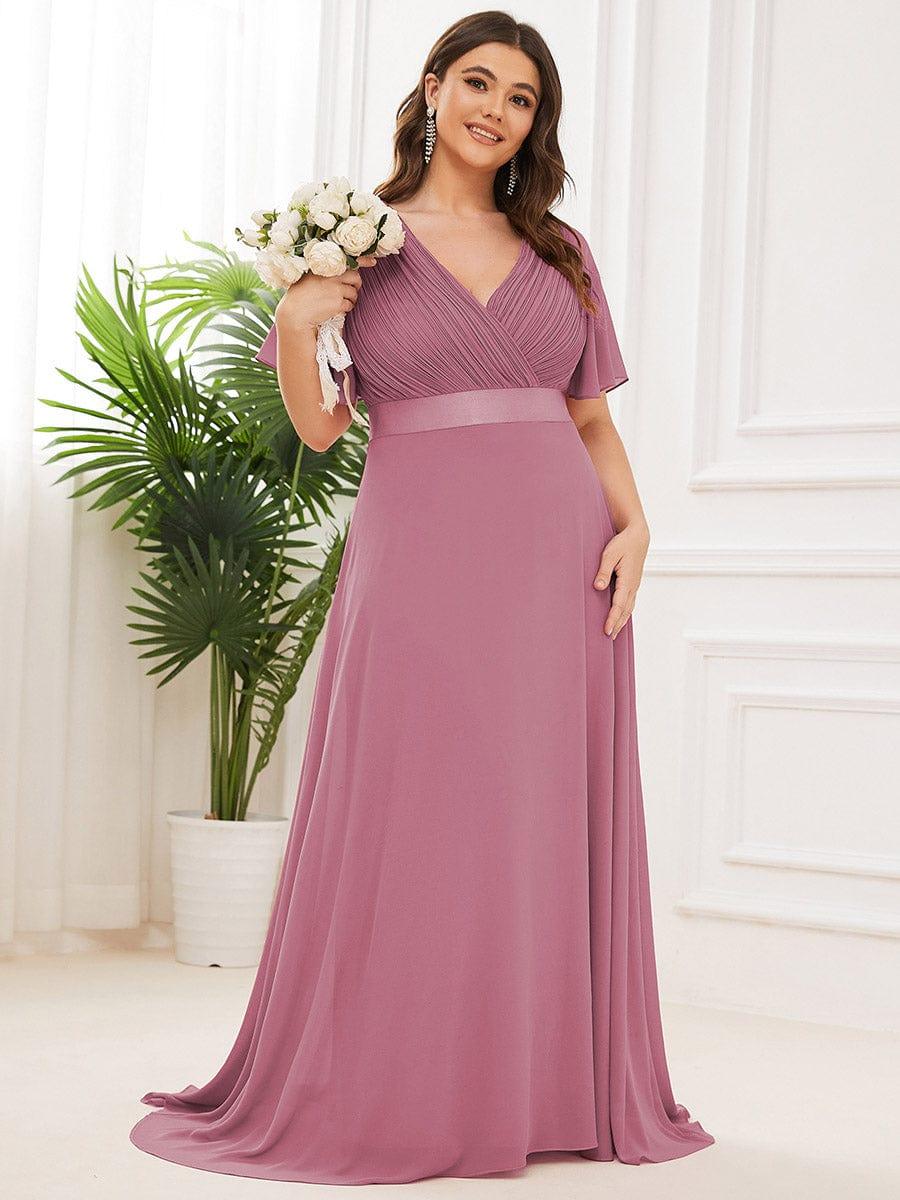 Empire Waist Floor Length Bridesmaid Dress with Short Flutter Sleeves #color_Purple Orchid