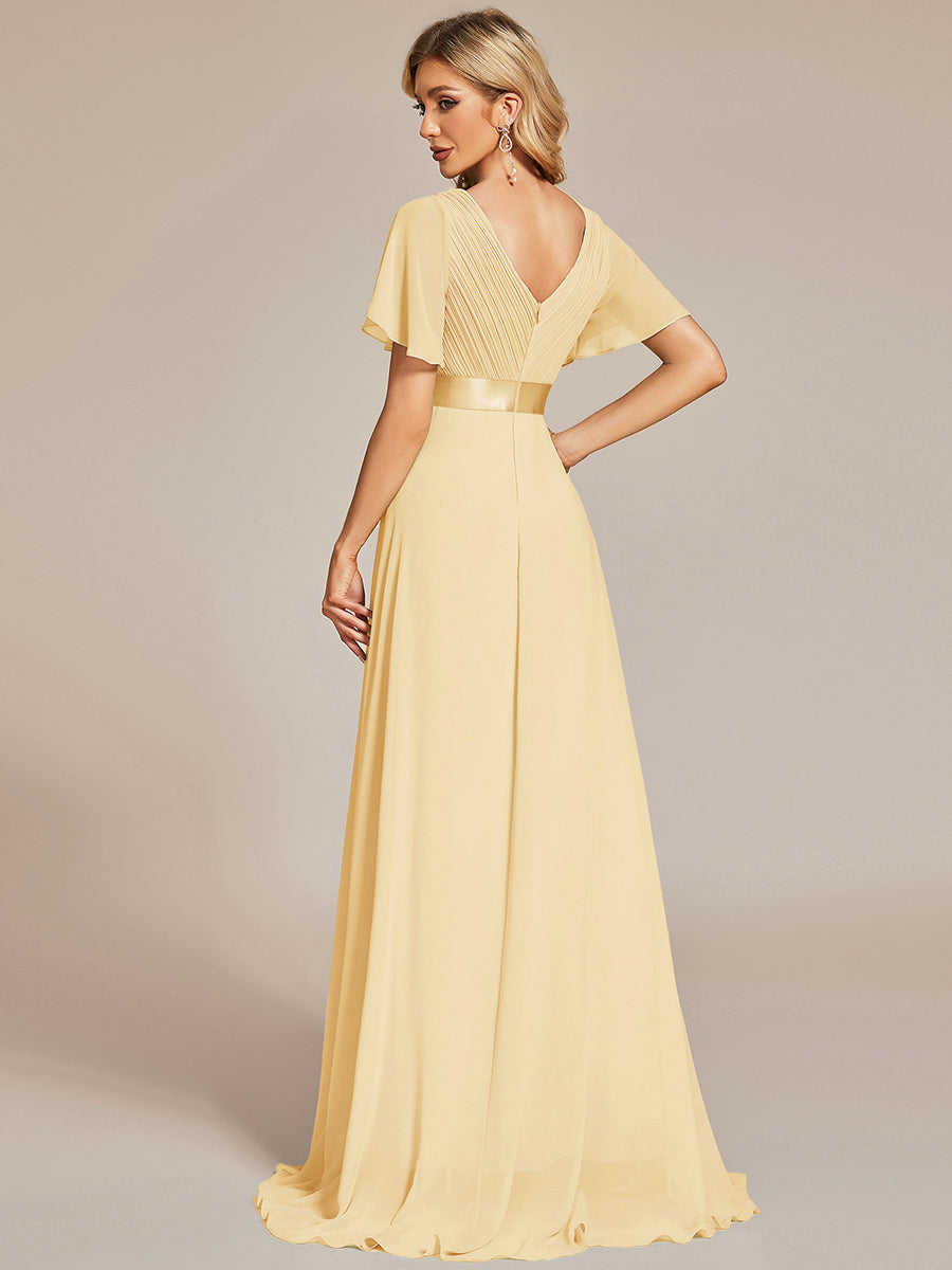 High Waist Maxi Chiffon Bridesmaid Dress with Short Sleeves #color_Yellow