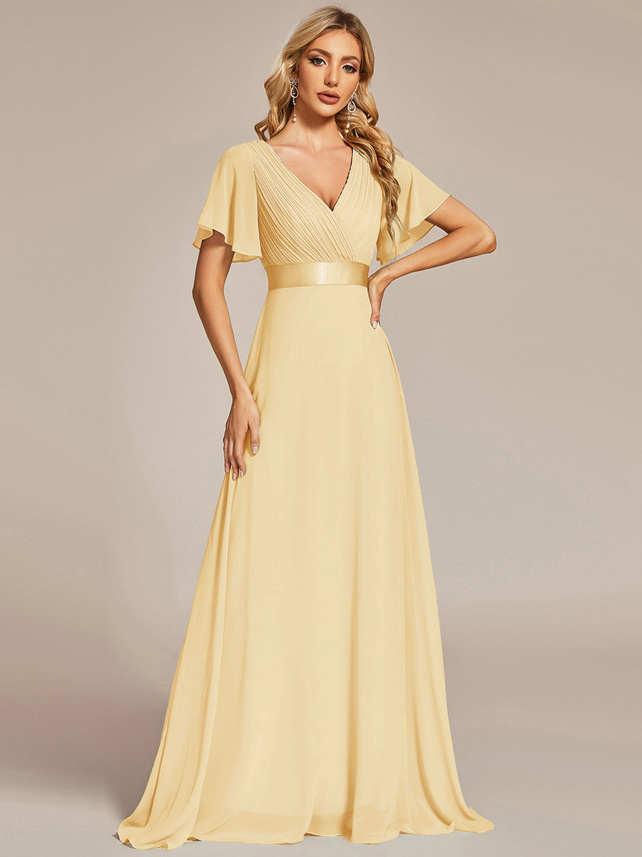 High Waist Maxi Chiffon Bridesmaid Dress with Short Sleeves #color_Yellow