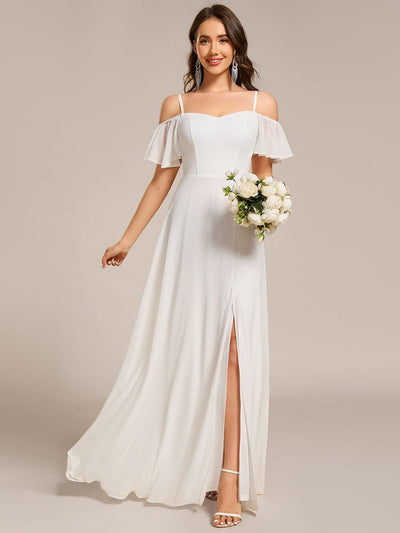 Cold-Shoulder High Split Floor Length Bridesmaid Dress #color_White