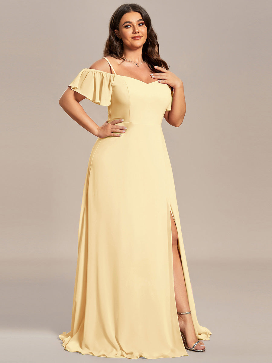 Cold-Shoulder High Split Floor Length Bridesmaid Dress #color_Yellow