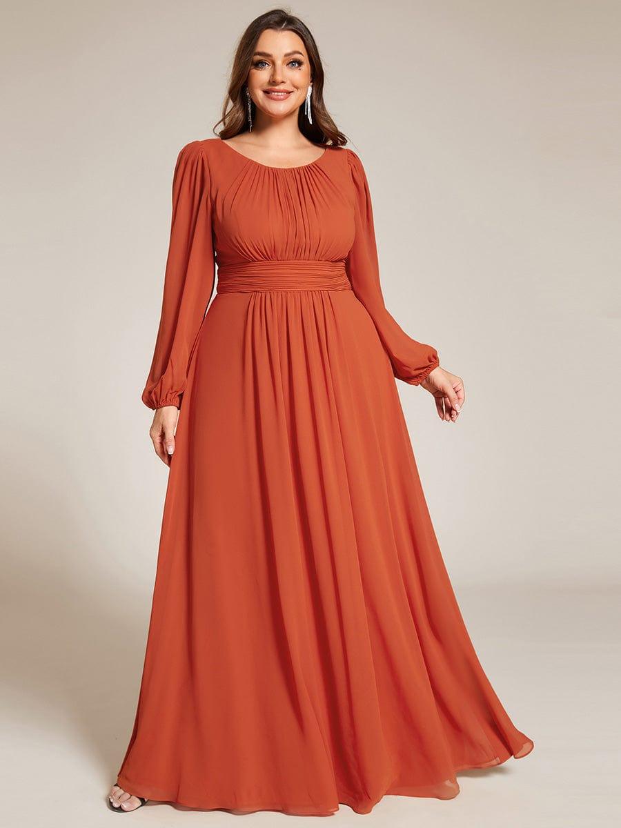 Chiffon Long Sleeve Pleated Floor Length Bridesmaid Dress #color_Burnt Orange