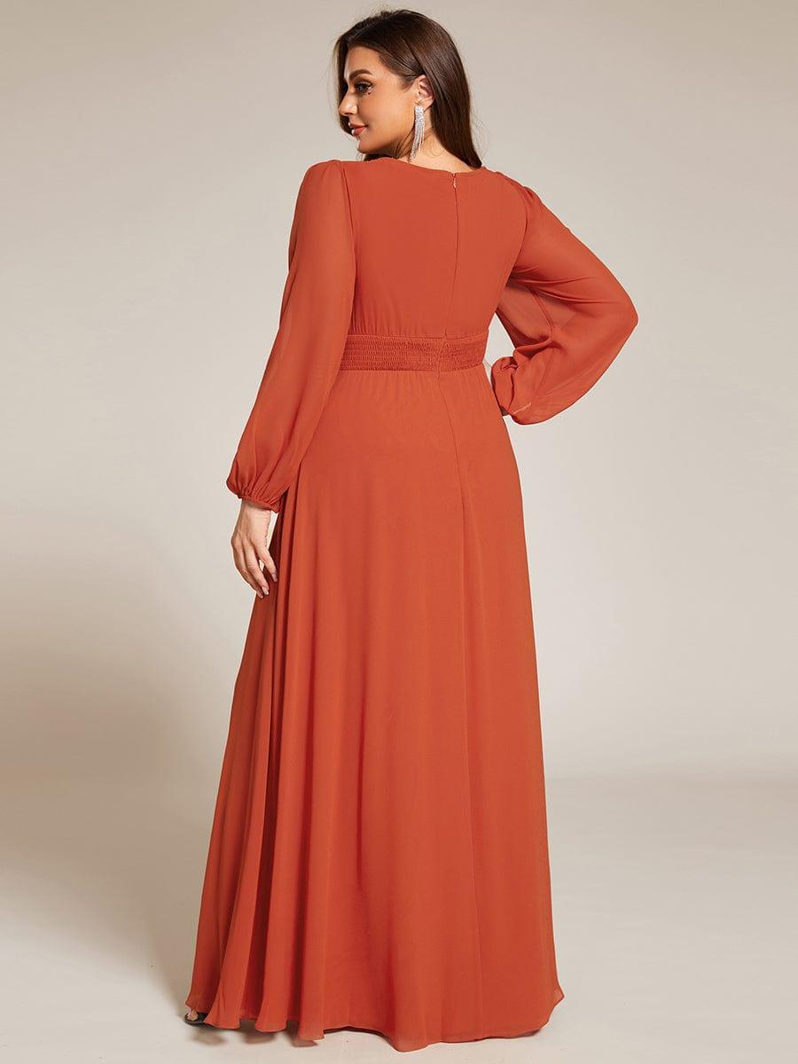 Chiffon Long Sleeve Pleated Floor Length Bridesmaid Dress #color_Burnt Orange