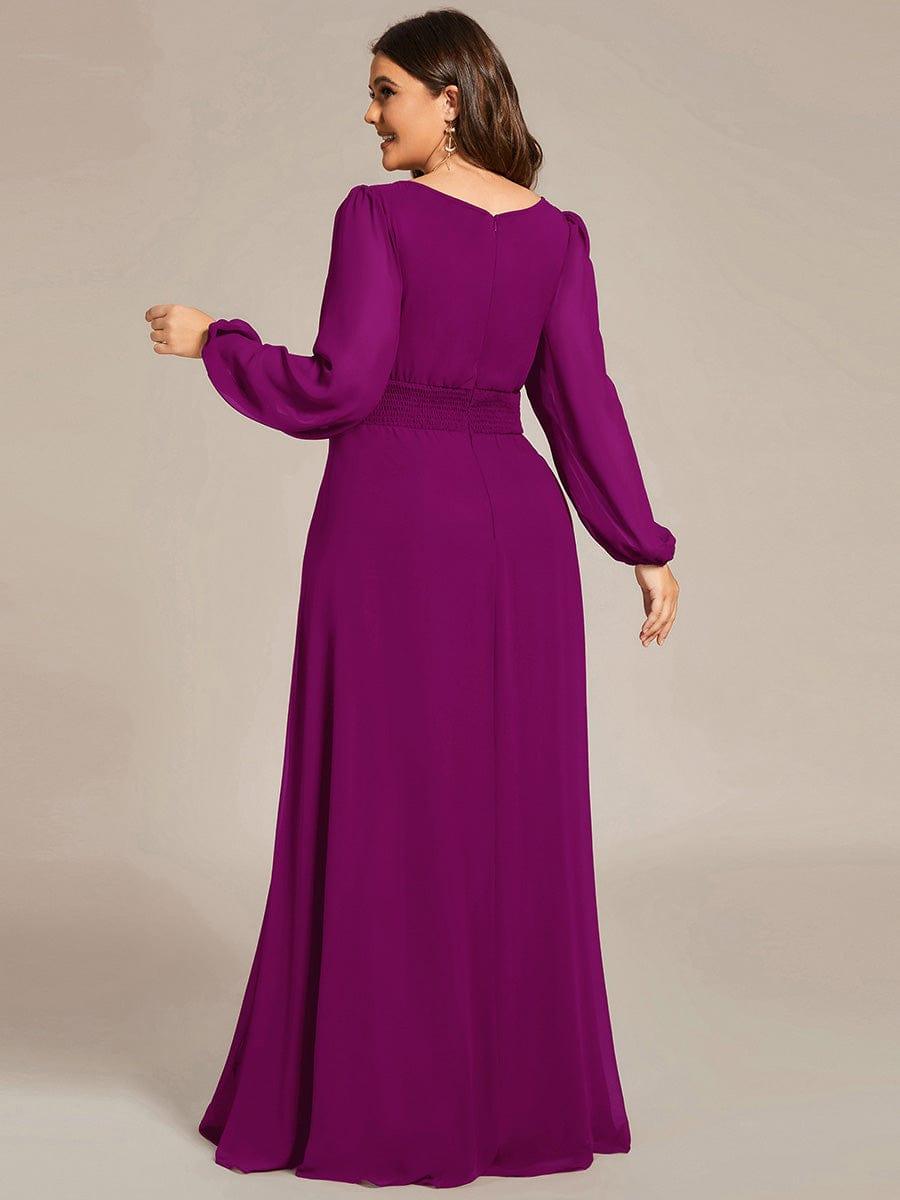 Chiffon Long Sleeve Pleated Floor Length Bridesmaid Dress #color_Fuchsia