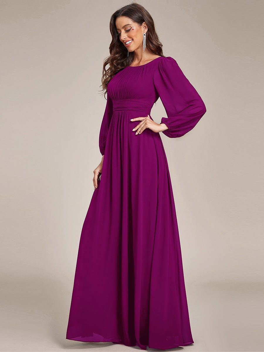 Chiffon Long Sleeve Pleated Floor Length Bridesmaid Dress #color_Fuchsia