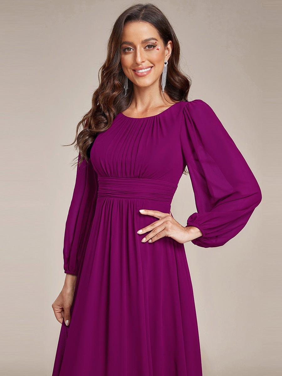 Chiffon Long Sleeve Pleated Floor Length Bridesmaid Dress #color_Fuchsia